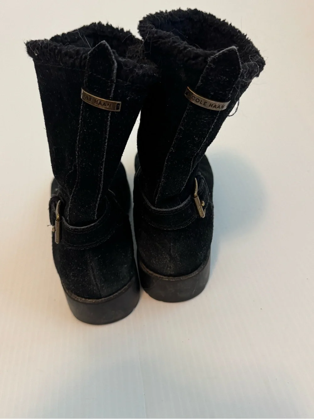 Cole Haan Black Suede Shearling Cuff Ankle Boots